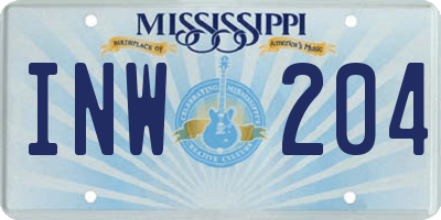 MS license plate INW204