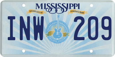 MS license plate INW209
