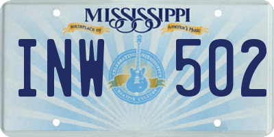 MS license plate INW502
