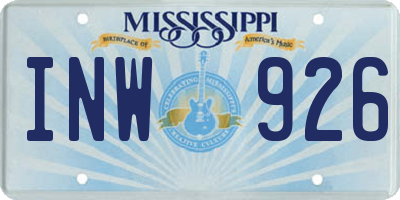 MS license plate INW926