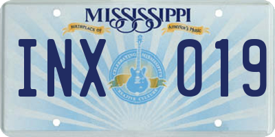 MS license plate INX019