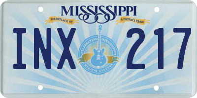 MS license plate INX217