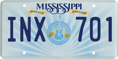 MS license plate INX701