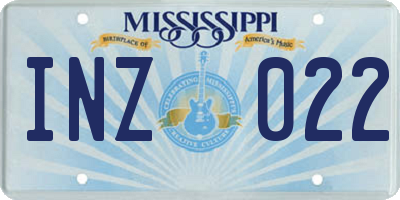 MS license plate INZ022