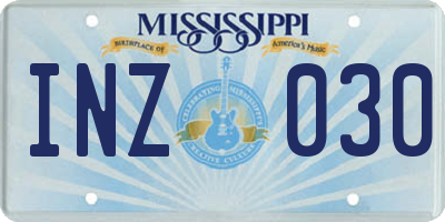 MS license plate INZ030