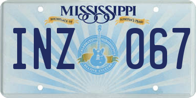 MS license plate INZ067
