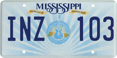 MS license plate INZ103