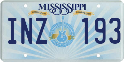MS license plate INZ193