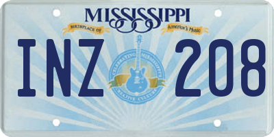 MS license plate INZ208