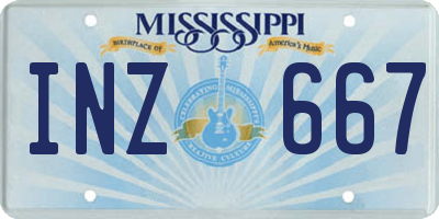 MS license plate INZ667