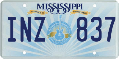 MS license plate INZ837