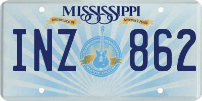 MS license plate INZ862