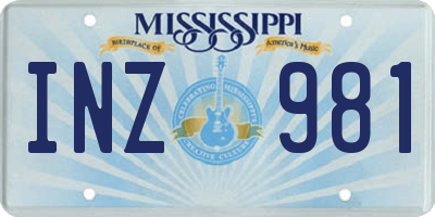 MS license plate INZ981