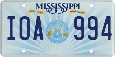 MS license plate IOA994