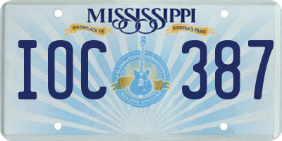 MS license plate IOC387