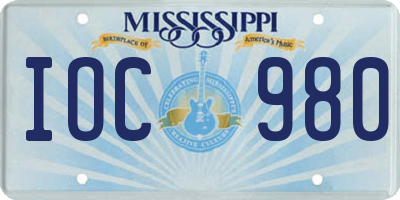 MS license plate IOC980