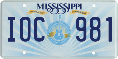 MS license plate IOC981