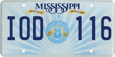 MS license plate IOD116