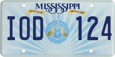 MS license plate IOD124