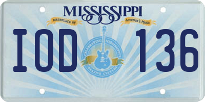 MS license plate IOD136