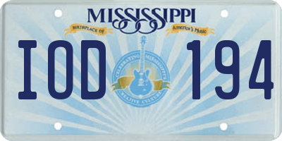 MS license plate IOD194