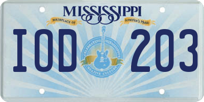 MS license plate IOD203