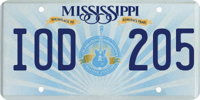MS license plate IOD205