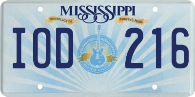 MS license plate IOD216