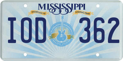 MS license plate IOD362