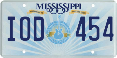 MS license plate IOD454