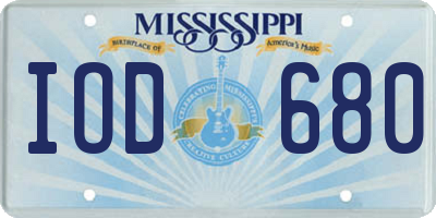 MS license plate IOD680