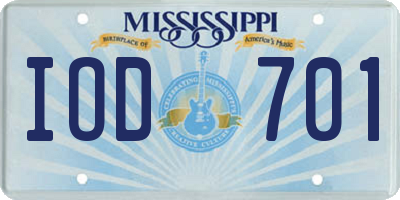 MS license plate IOD701
