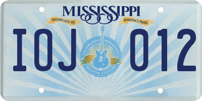 MS license plate IOJ012