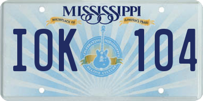 MS license plate IOK104