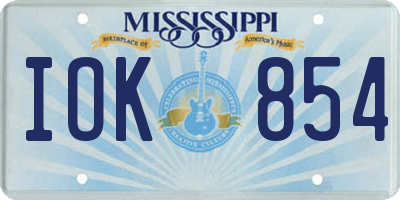 MS license plate IOK854