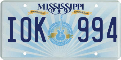 MS license plate IOK994