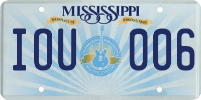 MS license plate IOU006