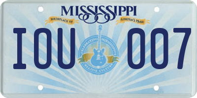 MS license plate IOU007