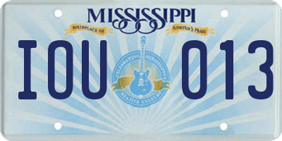 MS license plate IOU013