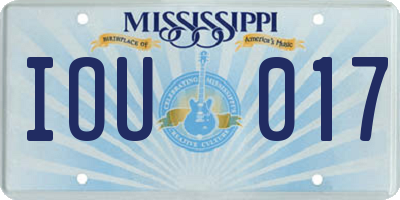 MS license plate IOU017