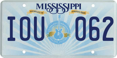 MS license plate IOU062