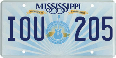 MS license plate IOU205