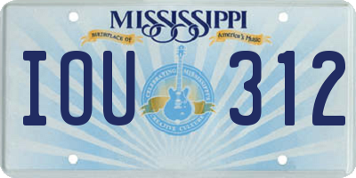 MS license plate IOU312