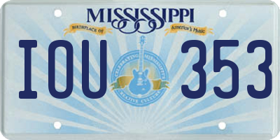 MS license plate IOU353