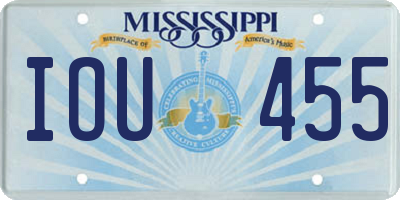 MS license plate IOU455