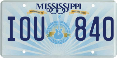 MS license plate IOU840
