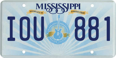 MS license plate IOU881