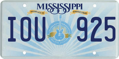 MS license plate IOU925
