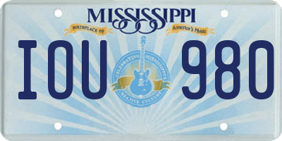 MS license plate IOU980