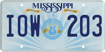 MS license plate IOW203